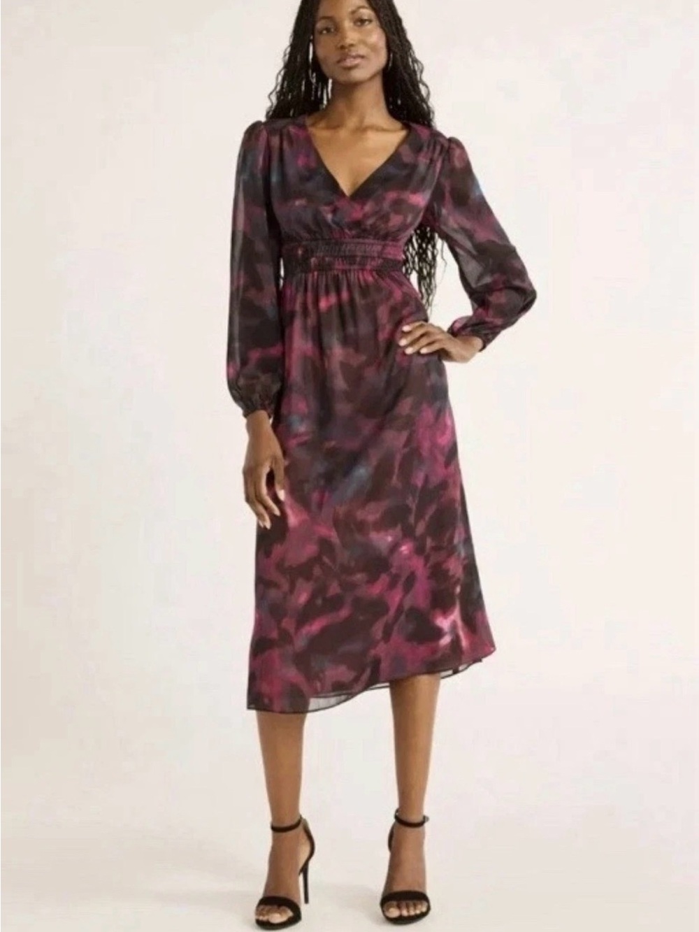 NWT Sofia Jeans Women's Empire Maxi Dress Long Sleeves Mid Calf Length S 4-6